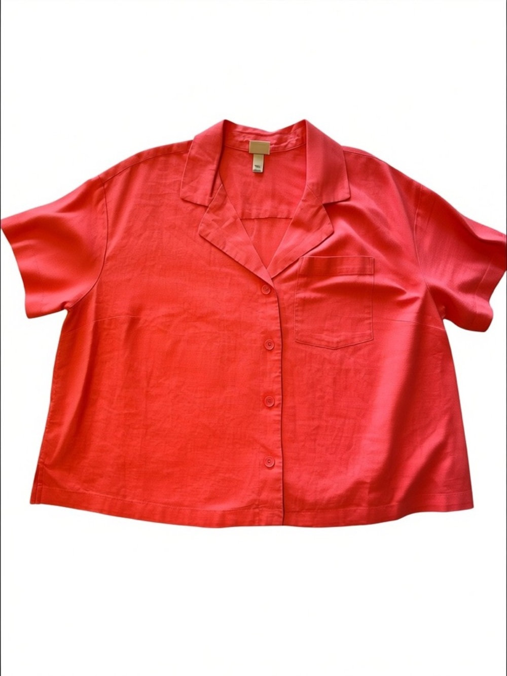 a new day Coral Red Linen Short-Sleeve Button-Front Camp Collar Shirt